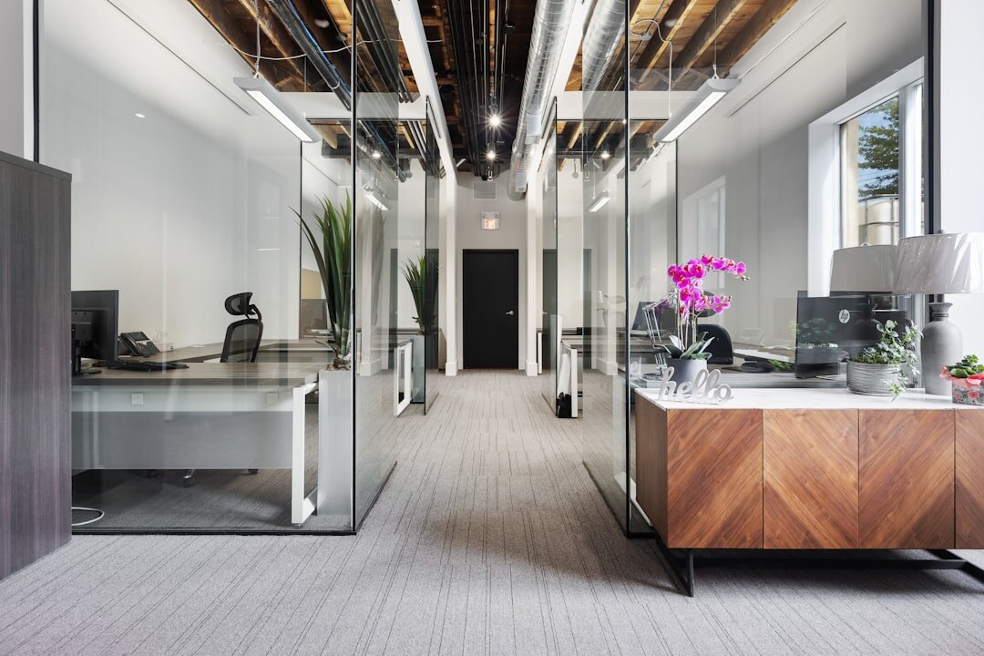 Bright modern office interior with desks